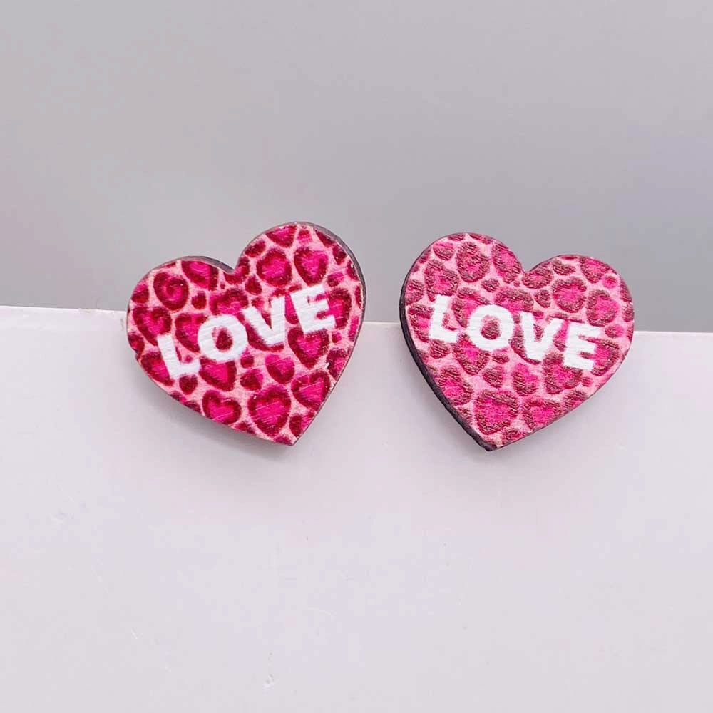 Wholesale Valentine's Day Pink Envelope Dwarf Rose Wooden Earrings