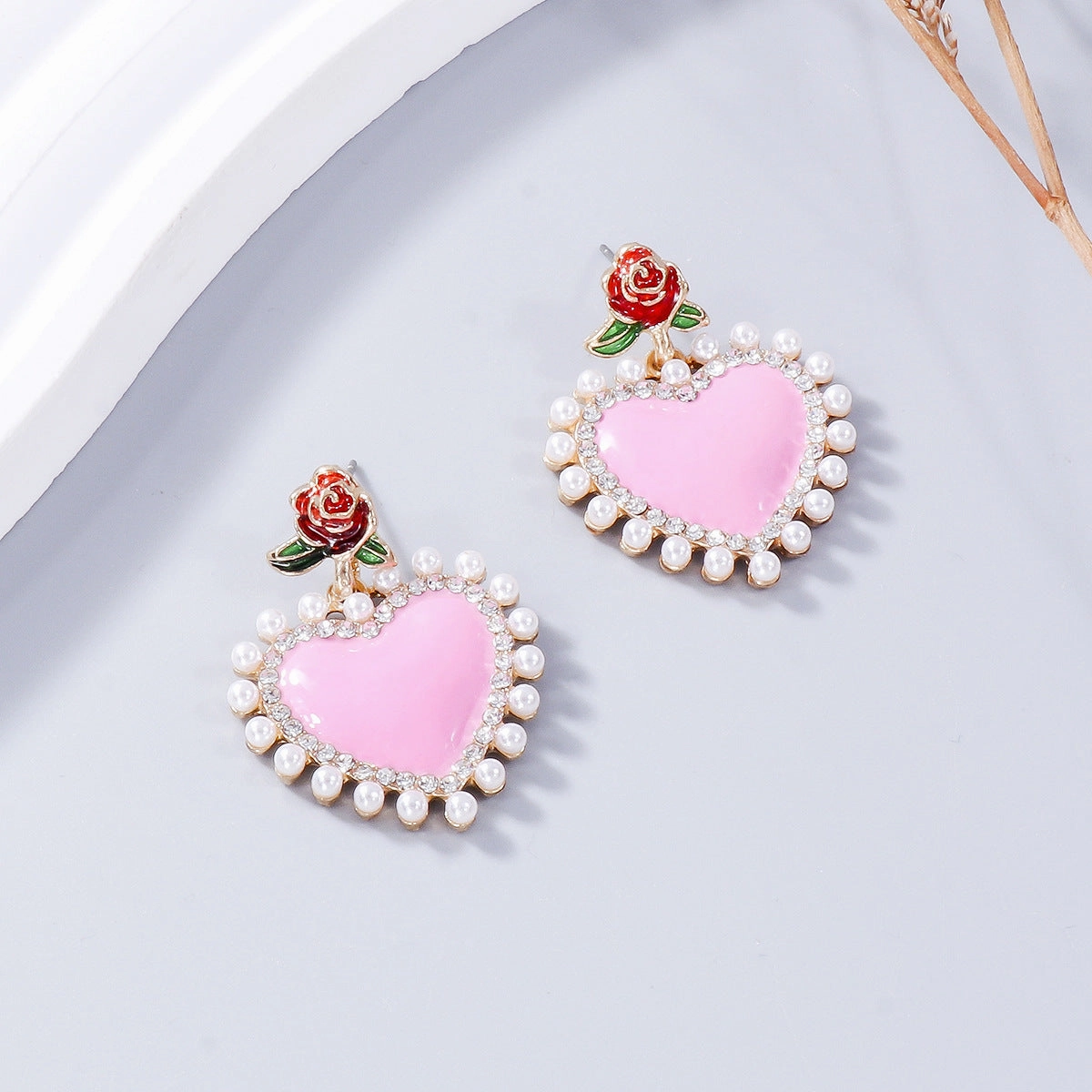 Wholesale Valentine's Day Pink Love Alloy Earrings