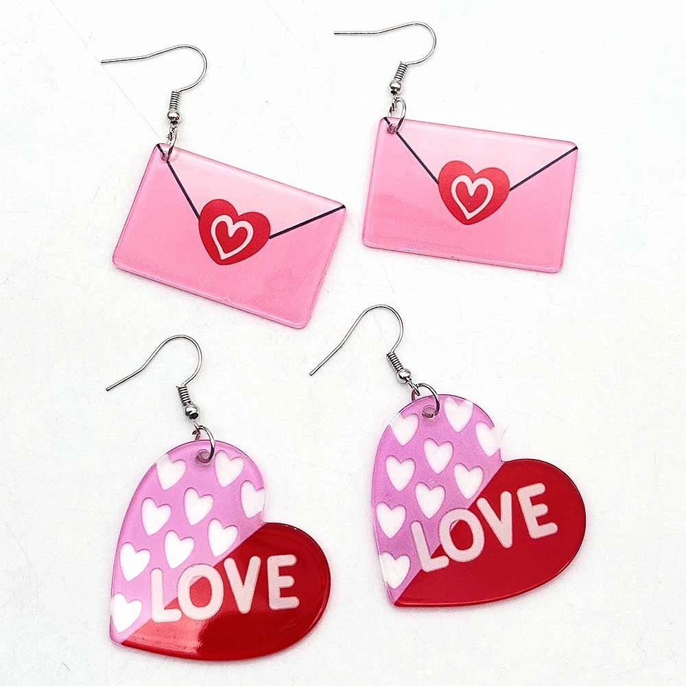Wholesale Valentine's Day Pink Love Envelope Acrylic Earrings