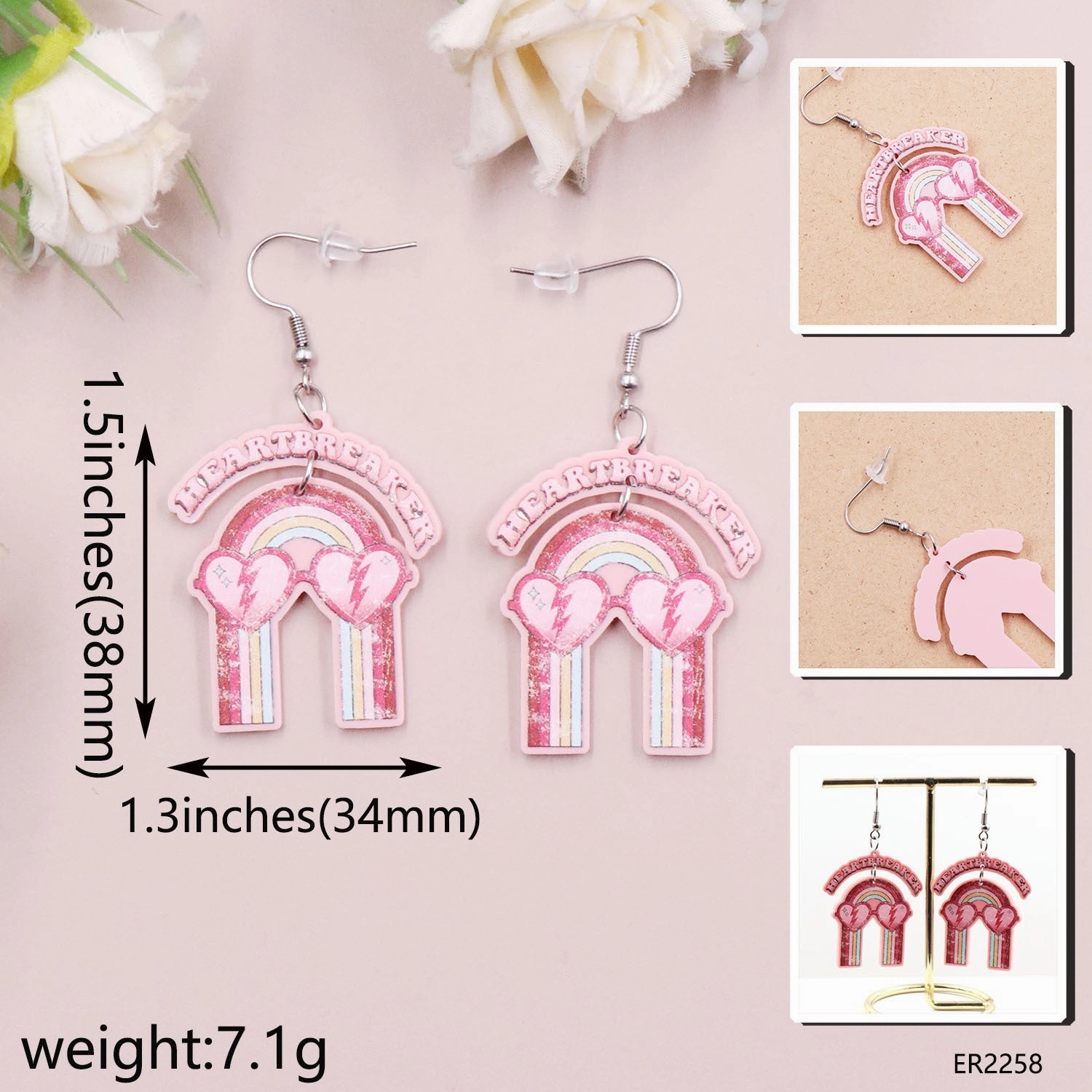 Wholesale Valentine's Day Rainbow Letters Acrylic Earrings