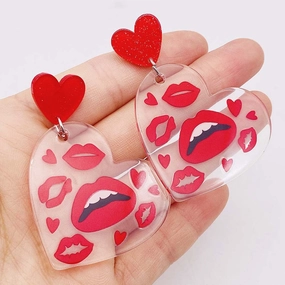 Wholesale Valentine's Day Red Heart Sweet Fun Red Lip Acrylic Earrings