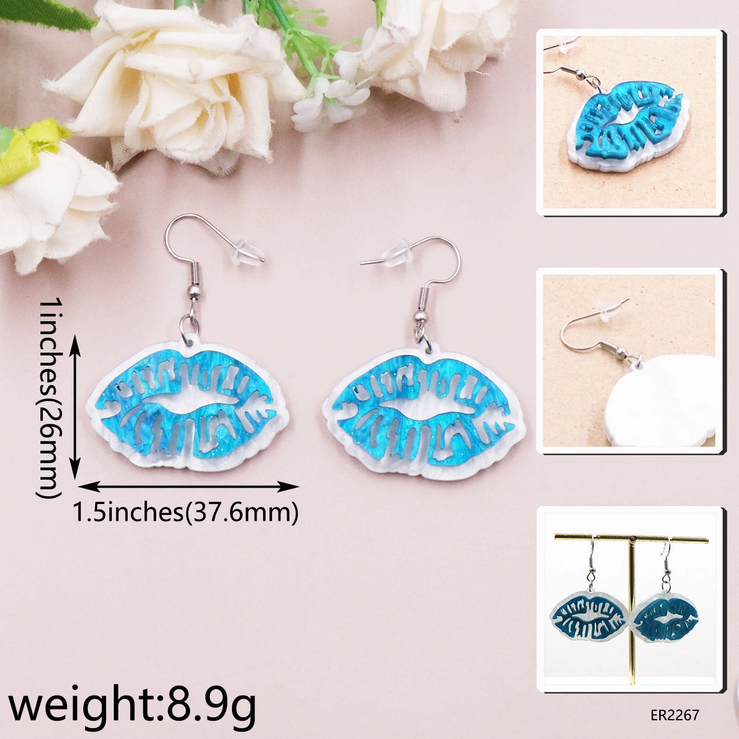Wholesale Valentine's Day Red Lips Acrylic Earrings