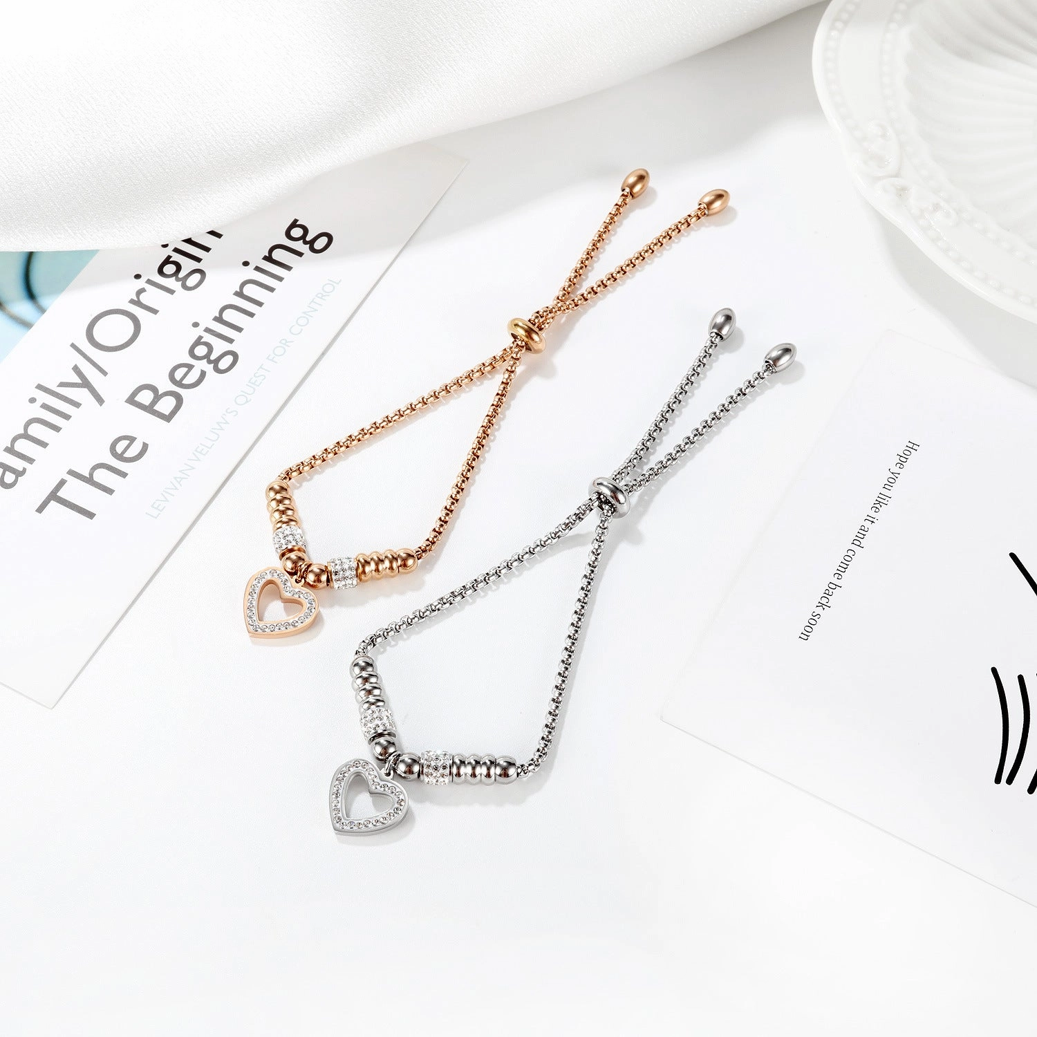 Wholesale Valentine's Day Rose Gold Plated Titanium Steel Love Zircon Bracelet