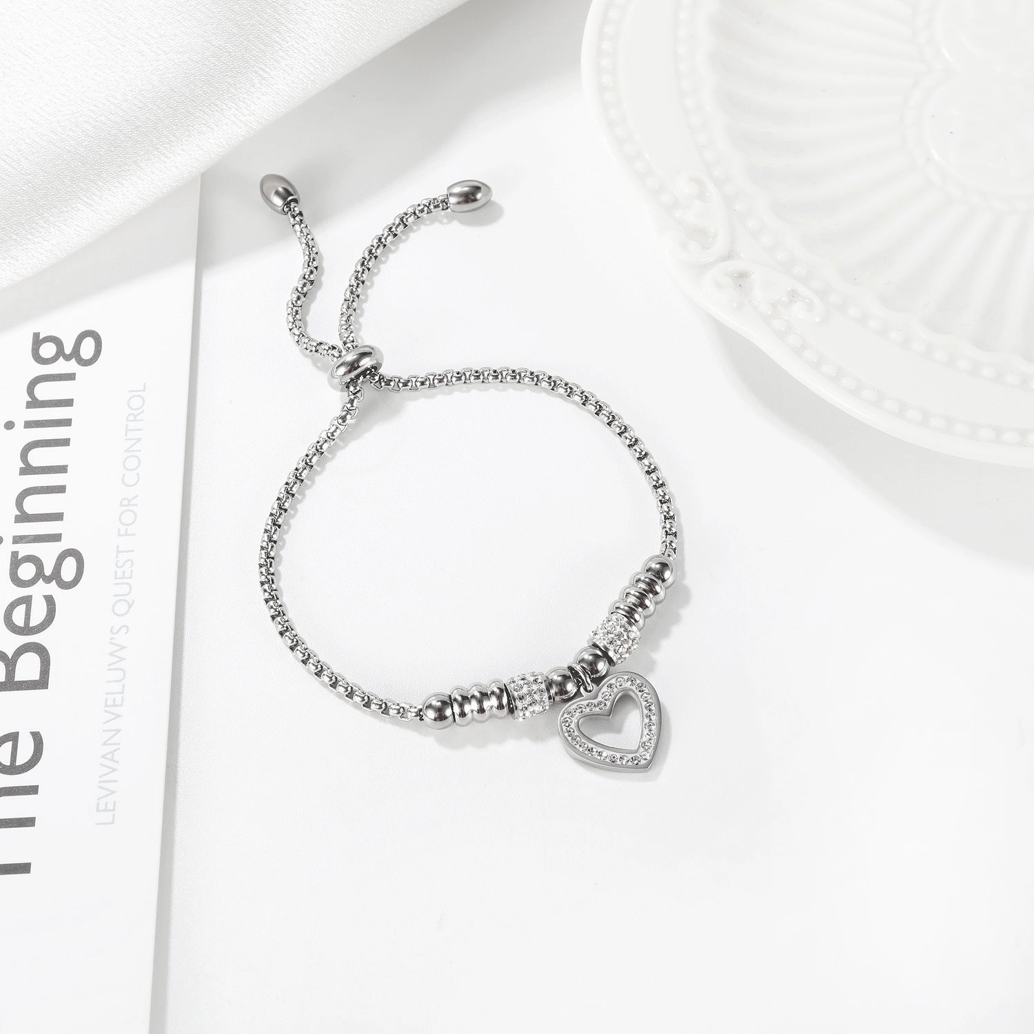 Wholesale Valentine's Day Rose Gold Plated Titanium Steel Love Zircon Bracelet