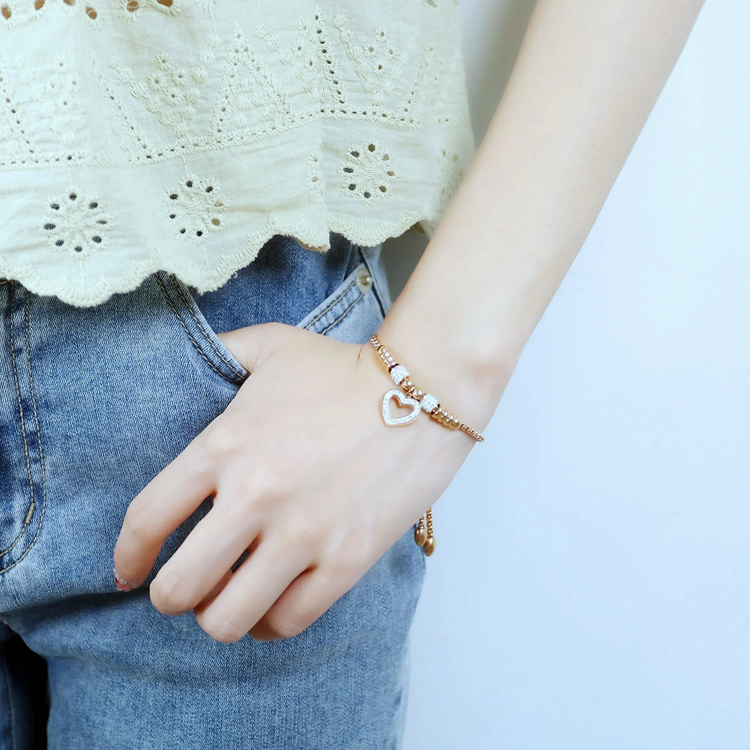 Wholesale Valentine's Day Rose Gold Plated Titanium Steel Love Zircon Bracelet