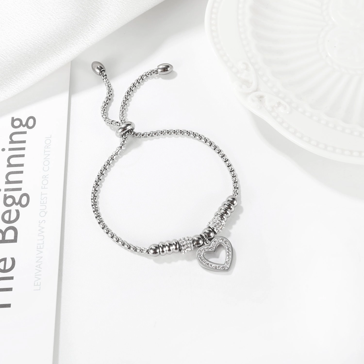 Wholesale Valentine's Day Rose Gold Plated Titanium Steel Love Zircon Bracelet