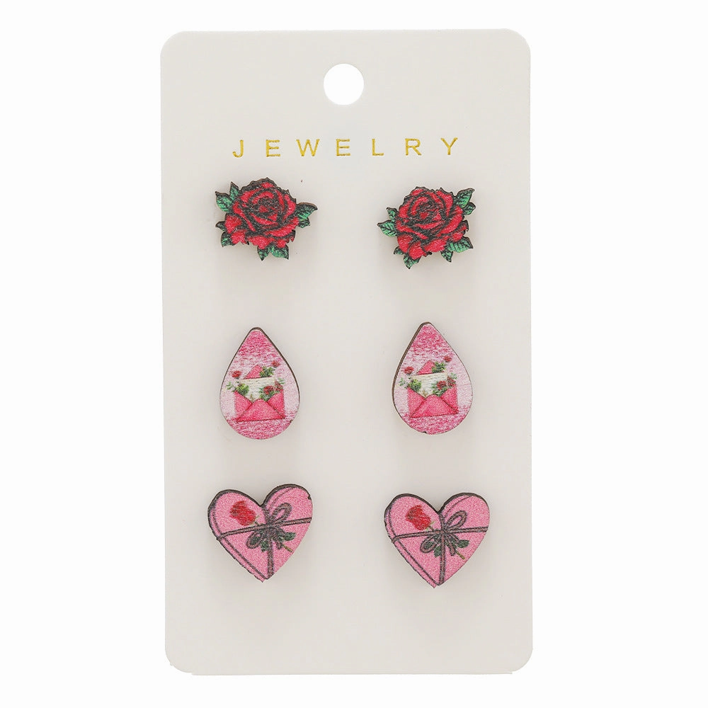 Wholesale Valentine's Day Rose Love Wooden Earpiece Set