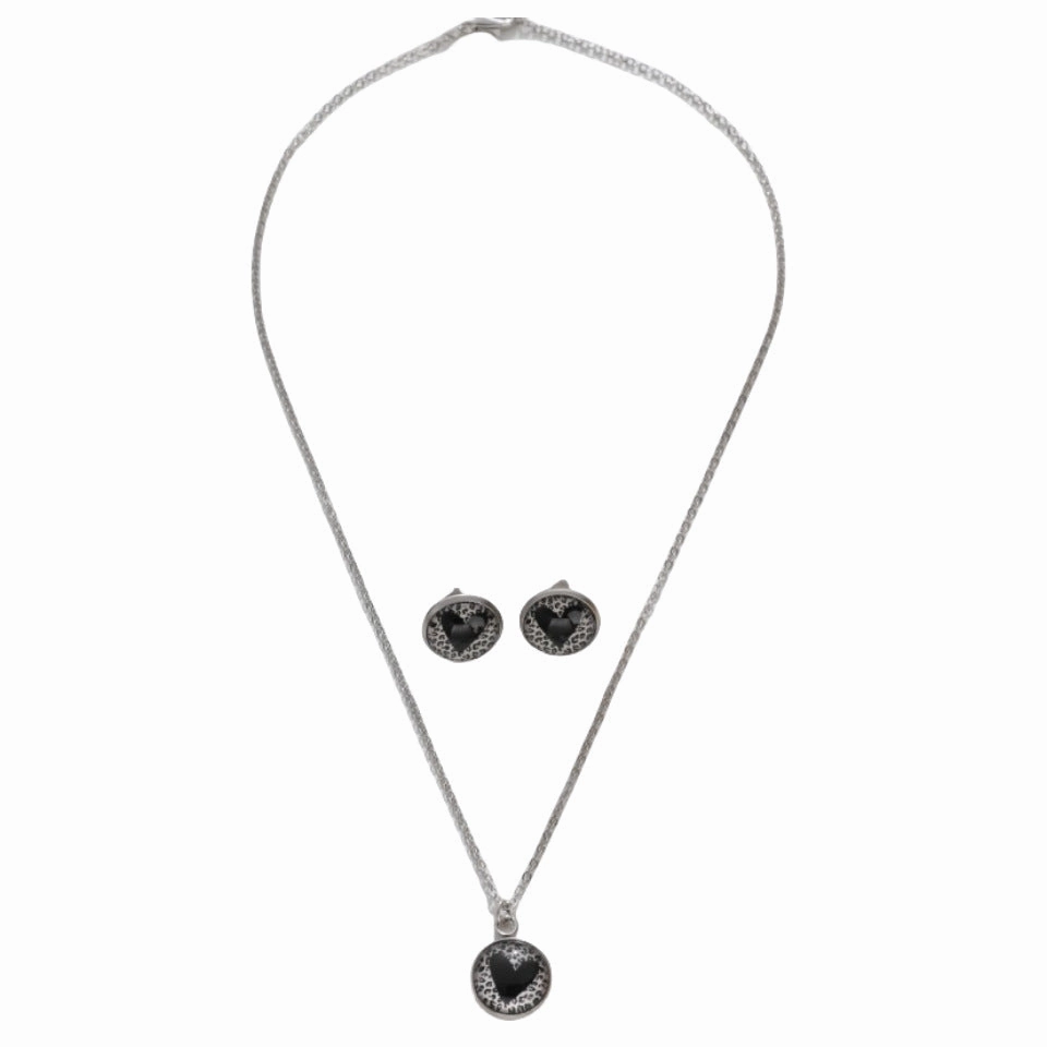 Wholesale Valentine's Day Round Leopard Print Love Earrings Necklace Set