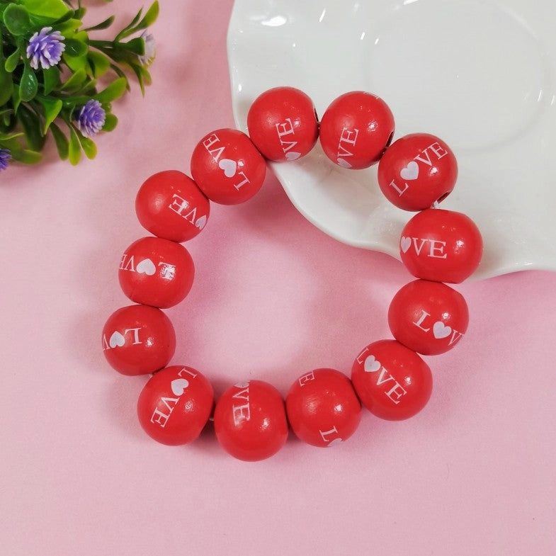 Wholesale Valentine's Day Series Wooden Beaded Love Printed Bracelets