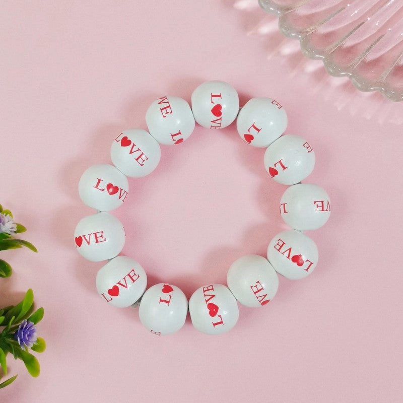 Wholesale Valentine's Day Series Wooden Beaded Love Printed Bracelets