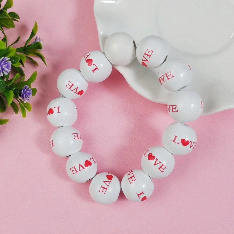 Wholesale Valentine's Day Series Wooden Beaded Love Printed Bracelets