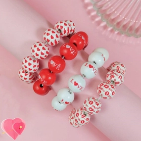 Wholesale Valentine's Day Series Wooden Beaded Love Printed Bracelets