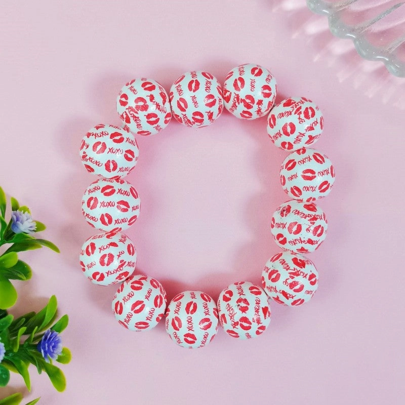 Wholesale Valentine's Day Series Wooden Beaded Love Printed Bracelets