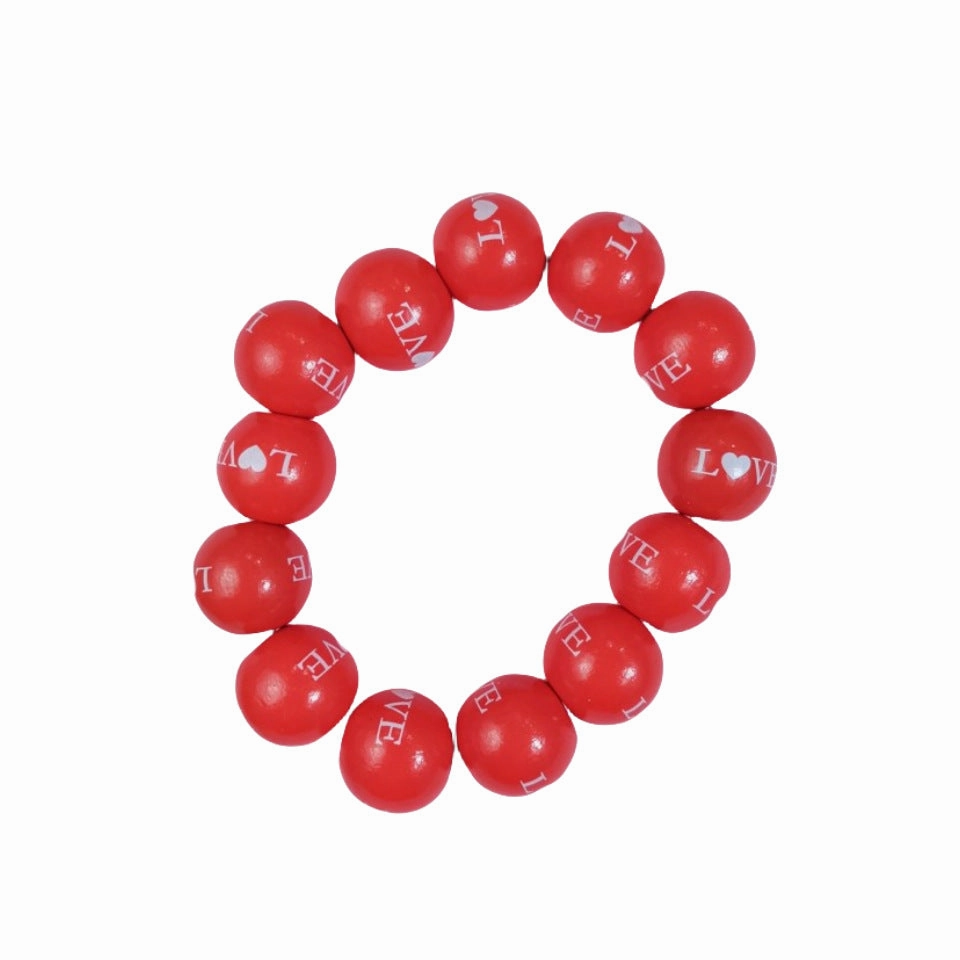 Wholesale Valentine's Day Series Wooden Beaded Love Printed Bracelets