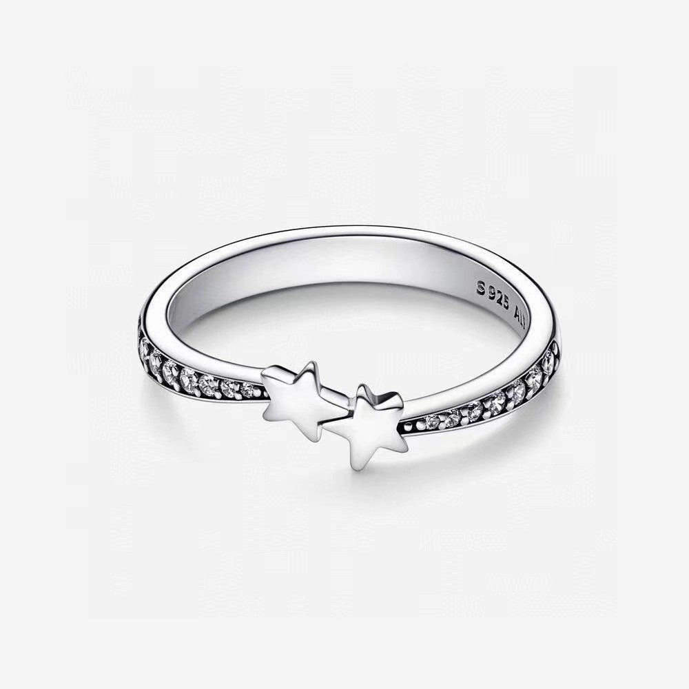 Wholesale Valentine's Day silver-plated shining meteor row Diamond elegant five-pointed star ring