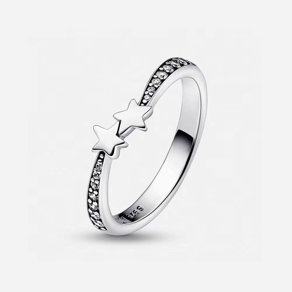 Wholesale Valentine's Day silver-plated shining meteor row Diamond elegant five-pointed star ring