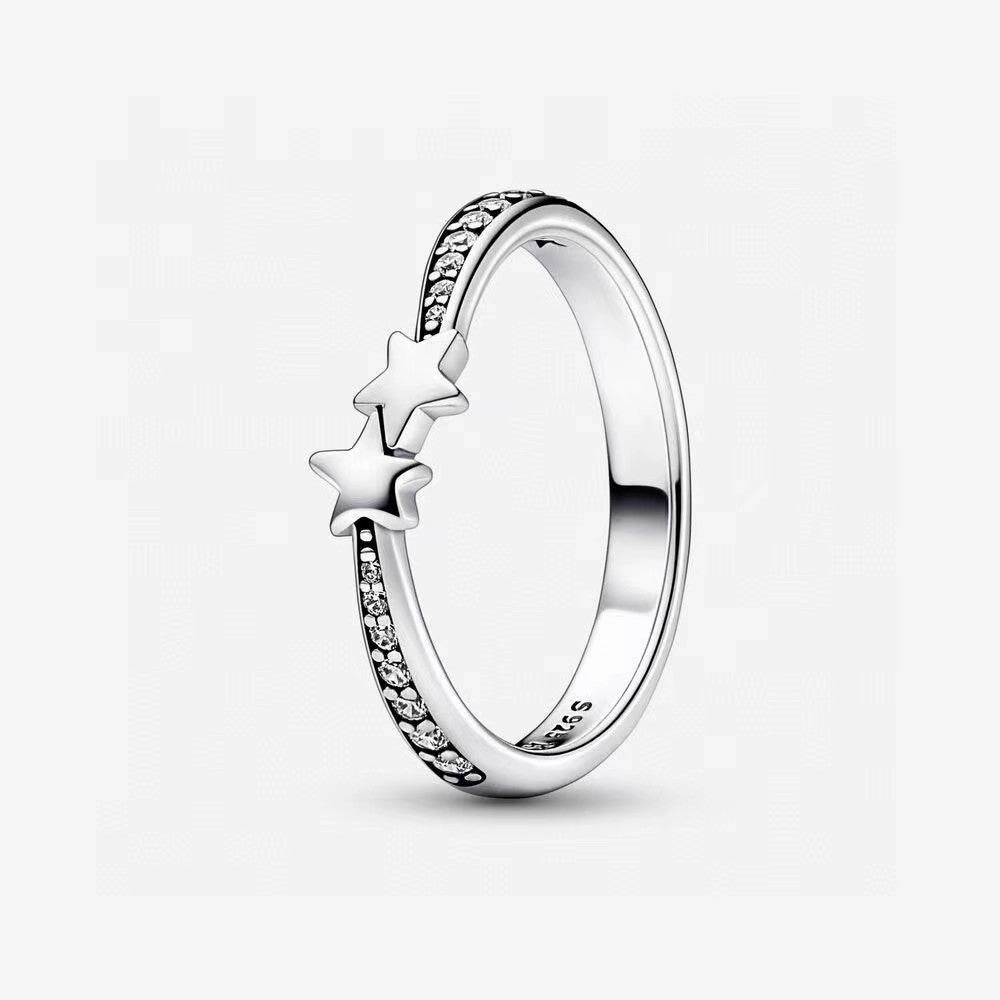 Wholesale Valentine's Day silver-plated shining meteor row Diamond elegant five-pointed star ring