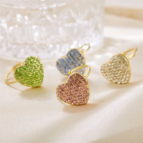 Wholesale Valentine's Day Stainless Steel Full Diamond Heart Zirconia Adjustable Ring