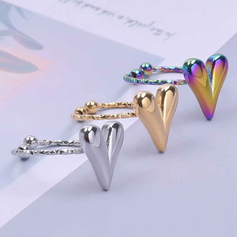 Wholesale Valentine's Day Stainless Steel Heart Opening Rings