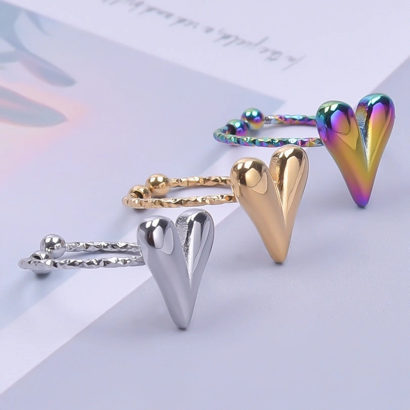 Wholesale Valentine's Day Stainless Steel Heart Opening Rings