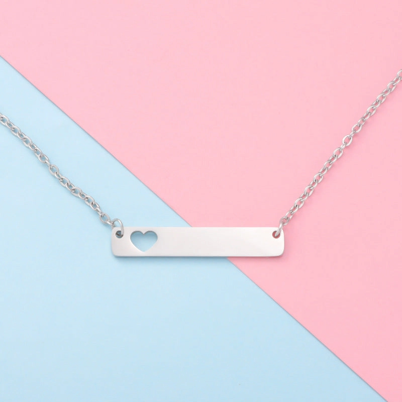 Wholesale Valentine's Day Stainless Steel Rectangular Hollow Heart Necklaces