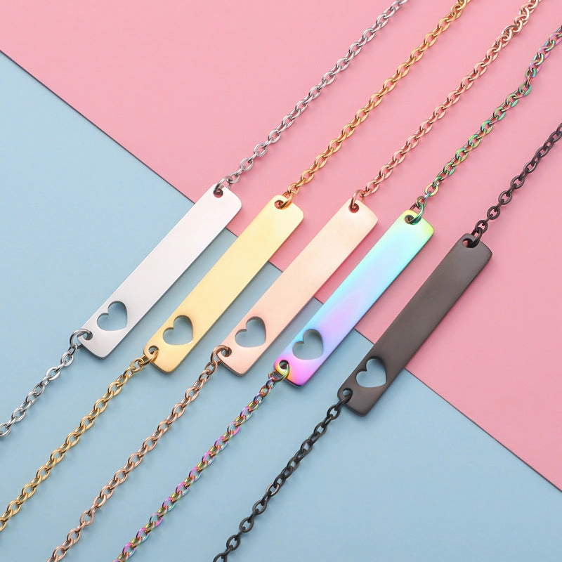 Wholesale Valentine's Day Stainless Steel Rectangular Hollow Heart Necklaces