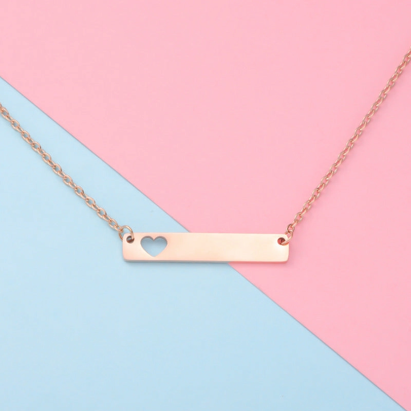 Wholesale Valentine's Day Stainless Steel Rectangular Hollow Heart Necklaces