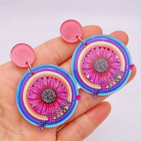 Wholesale Valentine's Day West Highland Cow Rainbow Acrylic Pink Envelope Love Balloon Earrings