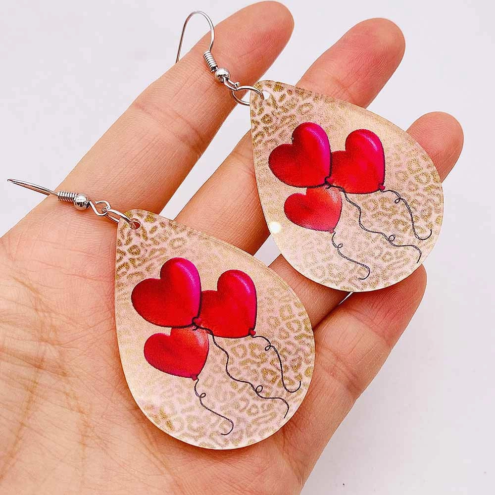 Wholesale Valentine's Day West Highland Cow Rainbow Acrylic Pink Envelope Love Balloon Earrings