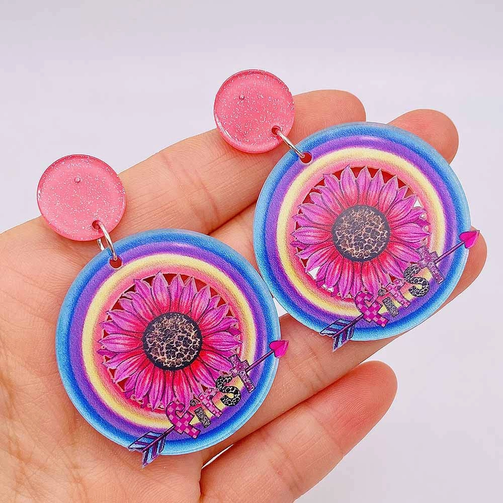 Wholesale Valentine's Day West Highland Cow Rainbow Acrylic Pink Envelope Love Balloon Earrings
