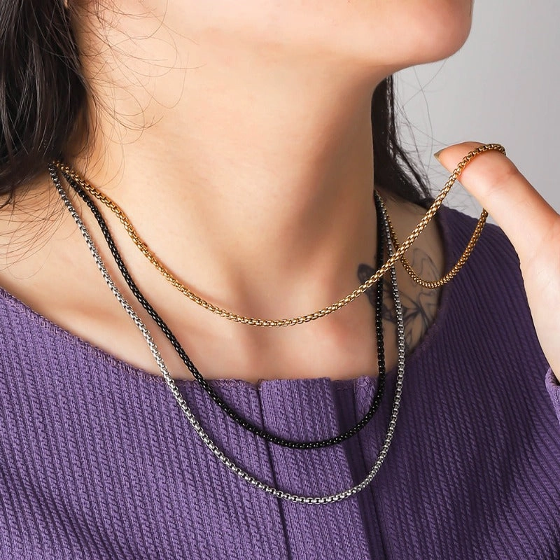 Wholesale Versatile DIY Stainless Steel 18k Gold Plated Chain Bar Titanium Steel Square Pearl Necklaces