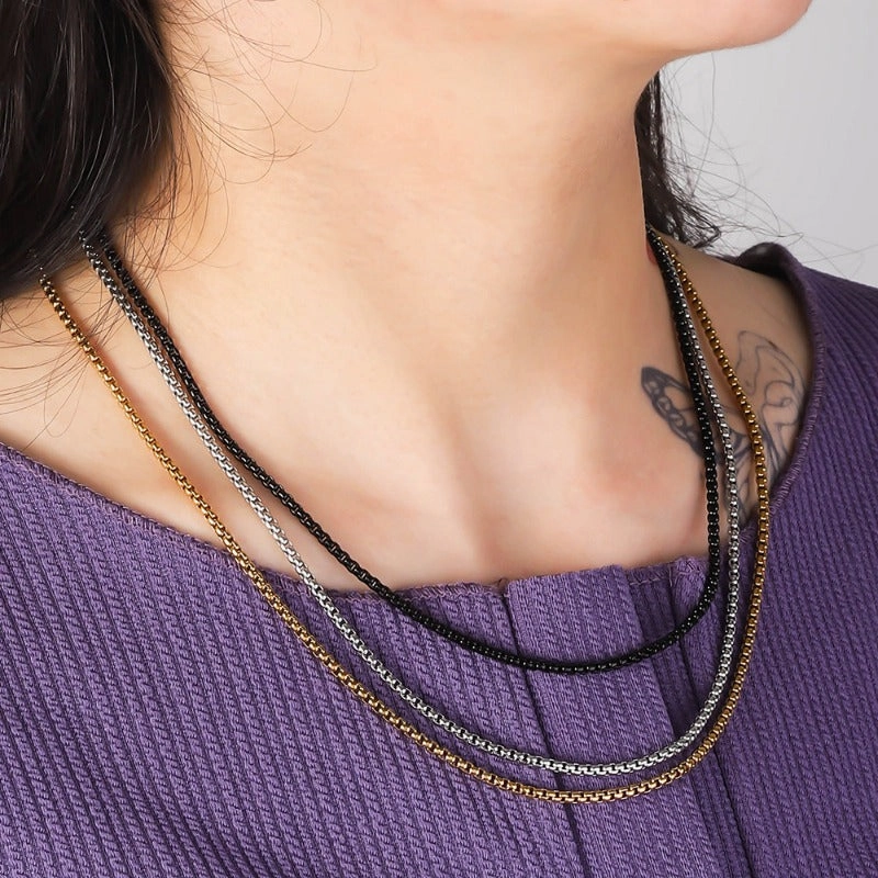 Wholesale Versatile DIY Stainless Steel 18k Gold Plated Chain Bar Titanium Steel Square Pearl Necklaces