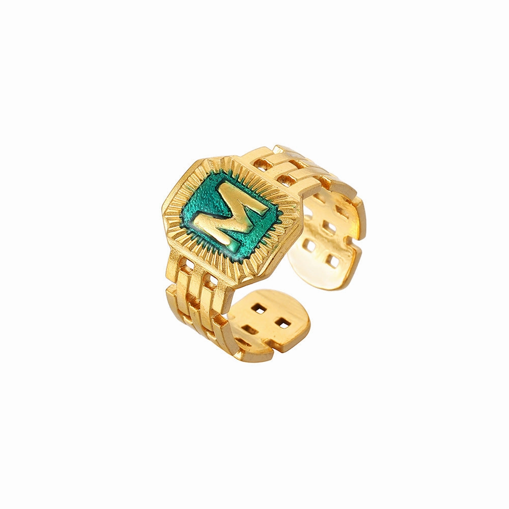 Wholesale Versatile Niche Stainless Steel Open Square Letter Blue Drip Oil Ring