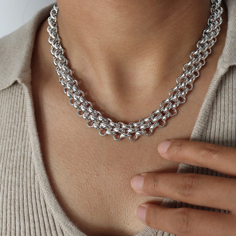 Wholesale Versatile Titanium Steel Metal OT Buckle Bracelet Necklace Jewelry Set