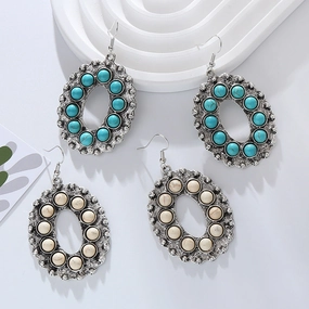 Wholesale Vintage Alloy Inlaid White Turquoise Round Earrings
