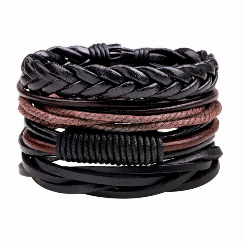 Wholesale Vintage Alloy Leaf Beaded Leather Bracelet