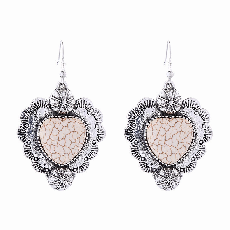 Wholesale Vintage Alloy Plated Antique Silver Inlaid Turquoise Love Earrings