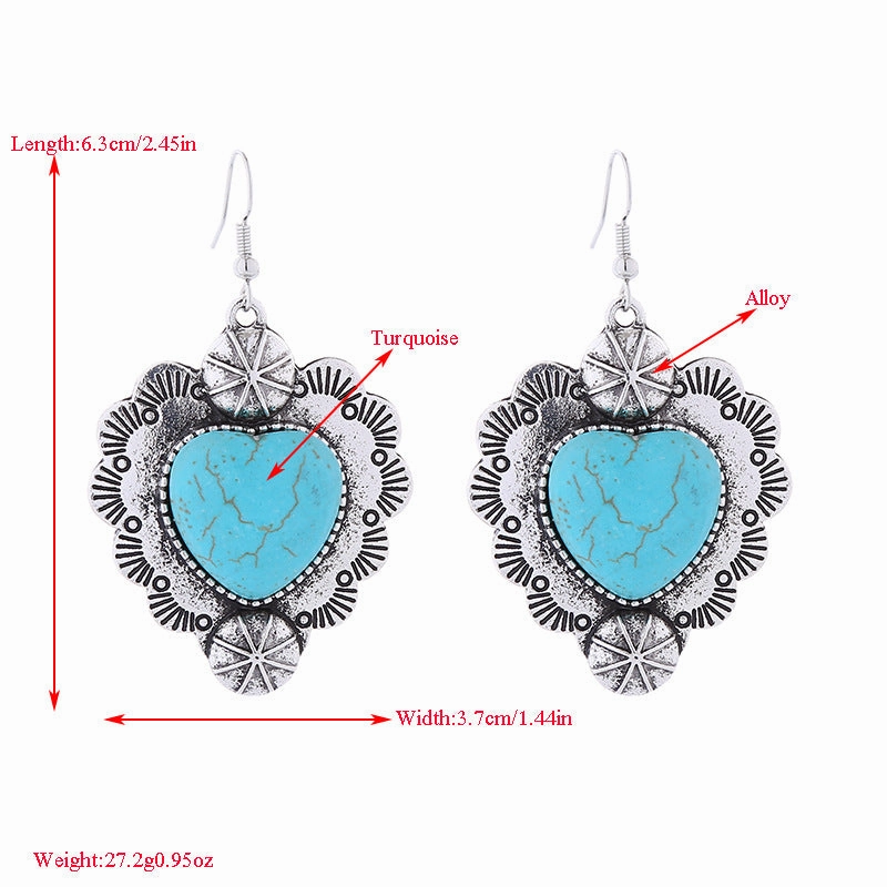 Wholesale Vintage Alloy Plated Antique Silver Inlaid Turquoise Love Earrings