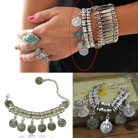 Wholesale Vintage Antique Silver Coin Tassel Bracelet