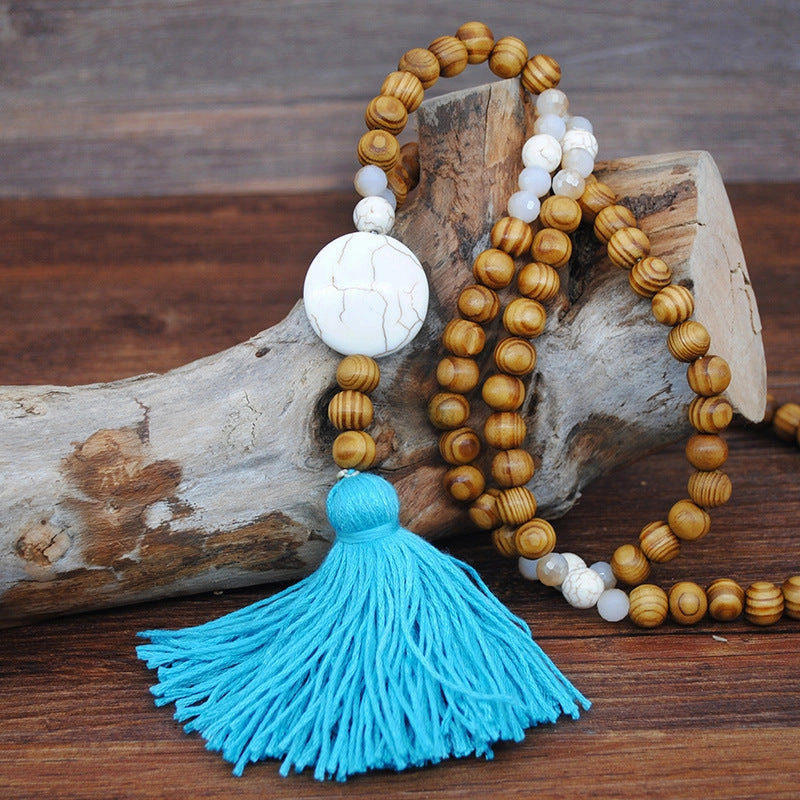 Wholesale Vintage Artistic Beach Bohemian Dress Accessories Wooden Beads Tassel Pentagonal Stars Butterfly Long Necklace