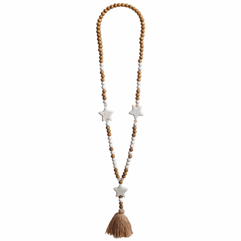 Wholesale Vintage Artistic Beach Bohemian Dress Accessories Wooden Beads Tassel Pentagonal Stars Butterfly Long Necklace