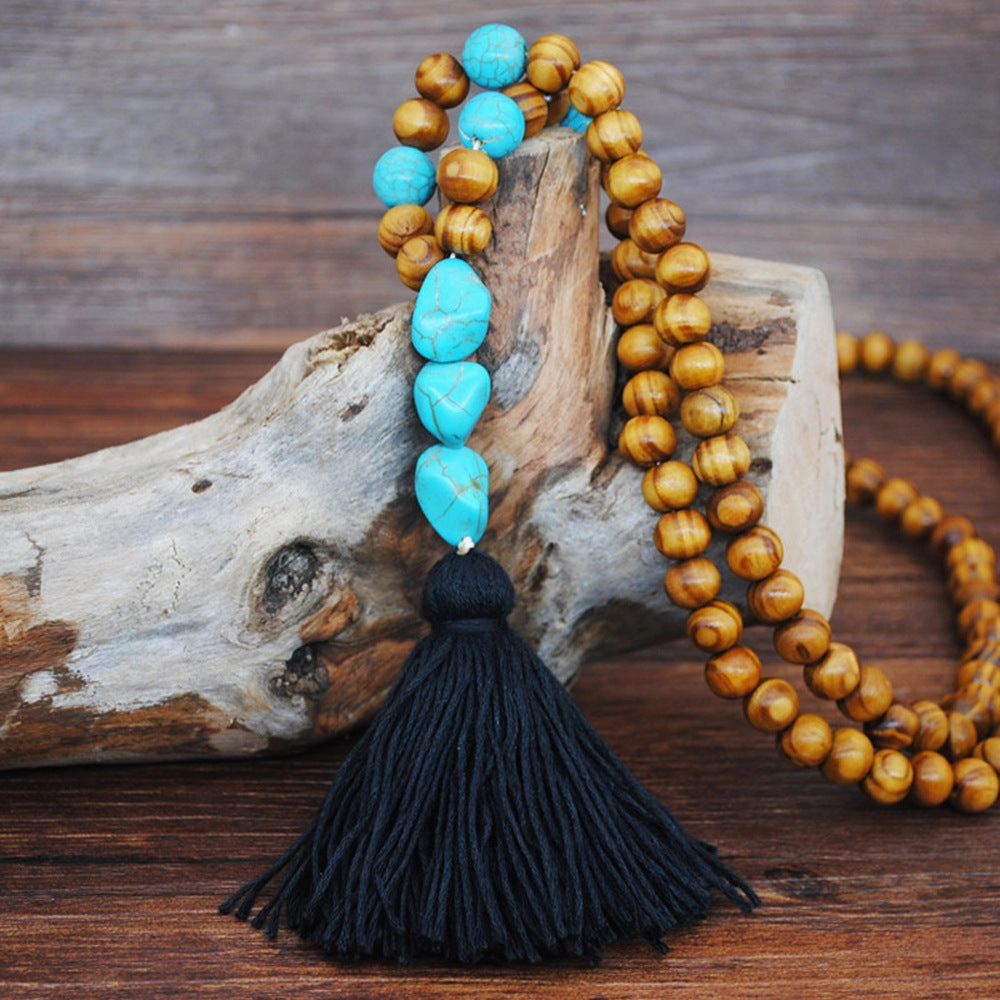 Wholesale Vintage Artistic Beach Bohemian Dress Accessories Wooden Beads Tassel Pentagonal Stars Butterfly Long Necklace