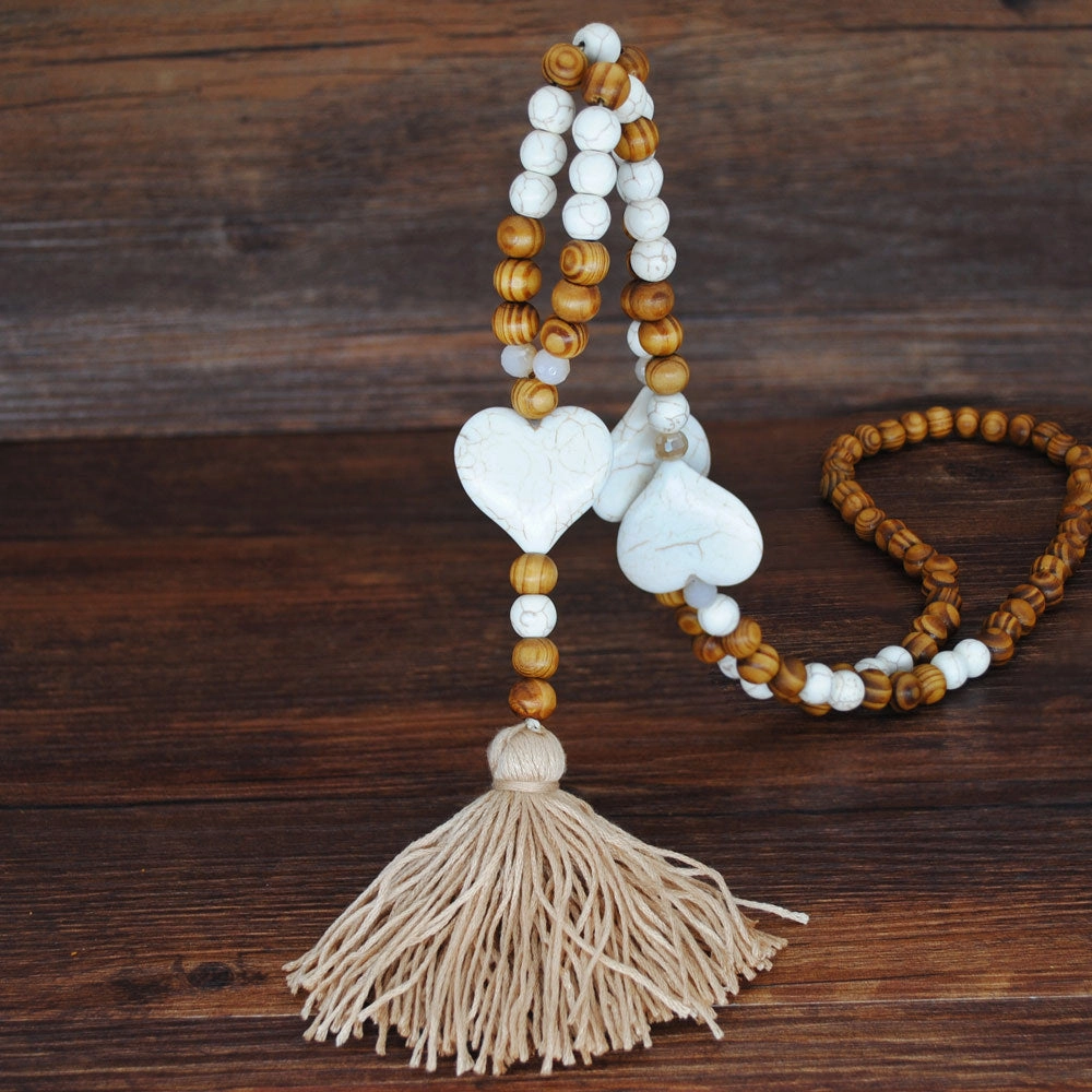 Wholesale Vintage Artistic Beach Bohemian Dress Accessories Wooden Beads Tassel Pentagonal Stars Butterfly Long Necklace