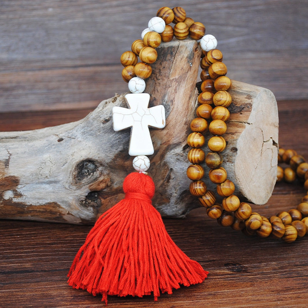 Wholesale Vintage Artistic Beach Bohemian Dress Accessories Wooden Beads Tassel Pentagonal Stars Butterfly Long Necklace