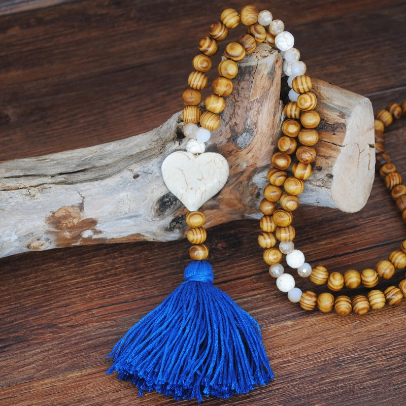 Wholesale Vintage Artistic Beach Bohemian Dress Accessories Wooden Beads Tassel Pentagonal Stars Butterfly Long Necklace