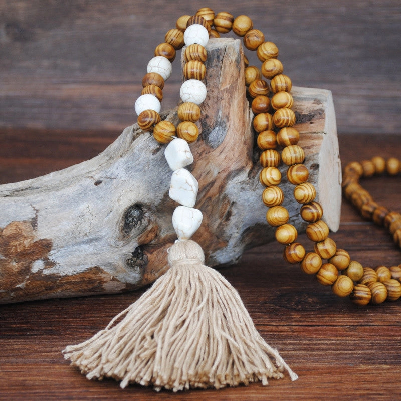 Wholesale Vintage Artistic Beach Bohemian Dress Accessories Wooden Beads Tassel Pentagonal Stars Butterfly Long Necklace