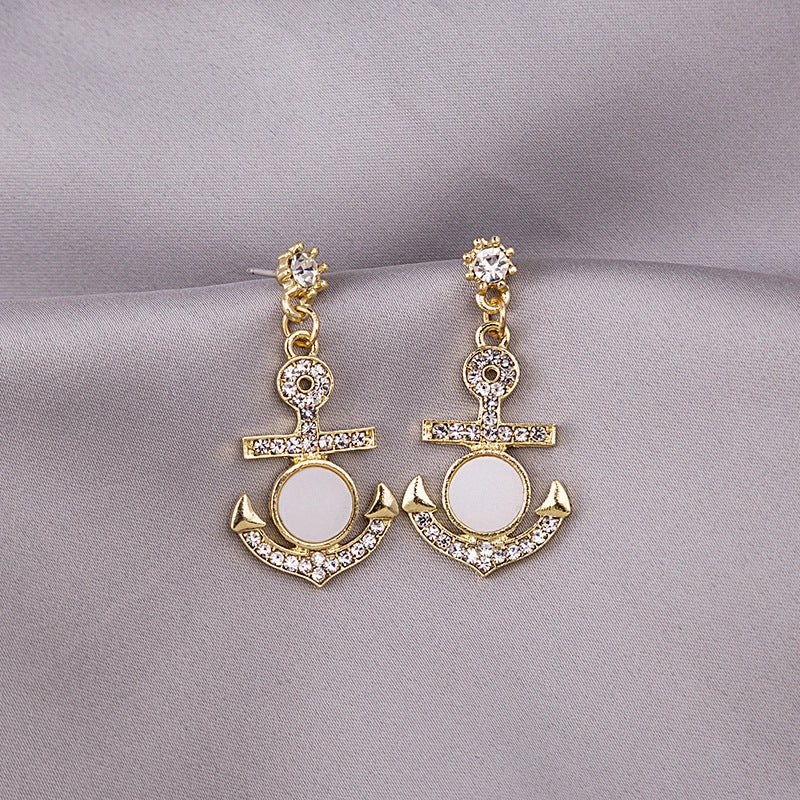 Wholesale Vintage Baroque Anchor Zircon Shell Alloy Ear Studs