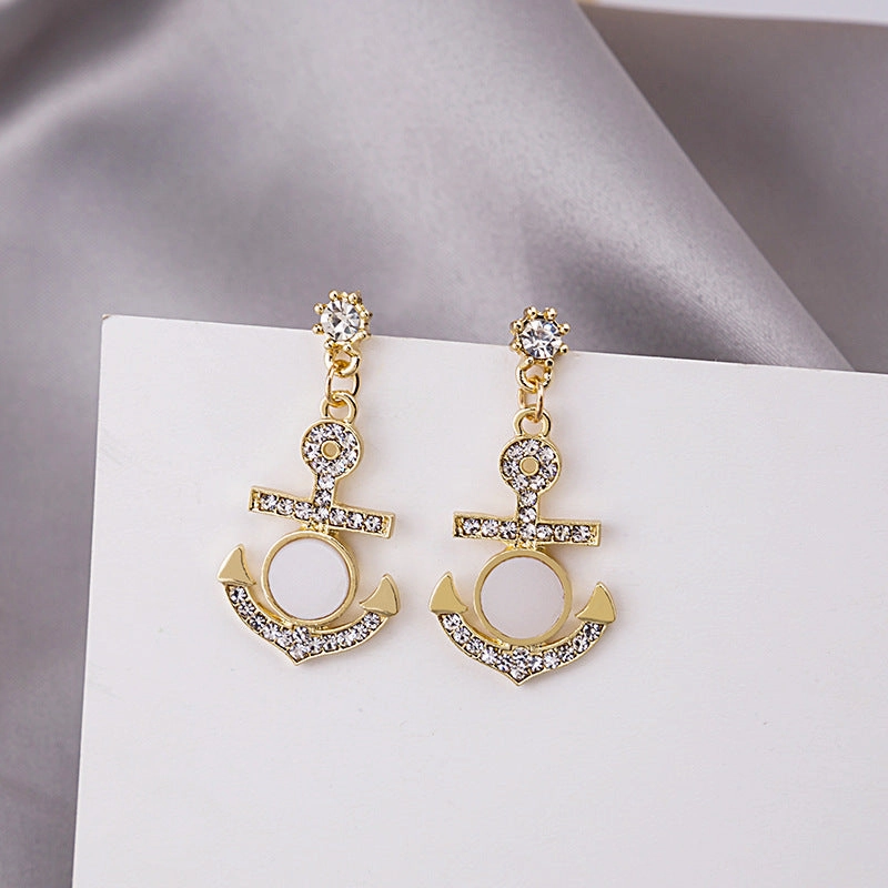Wholesale Vintage Baroque Anchor Zircon Shell Alloy Ear Studs