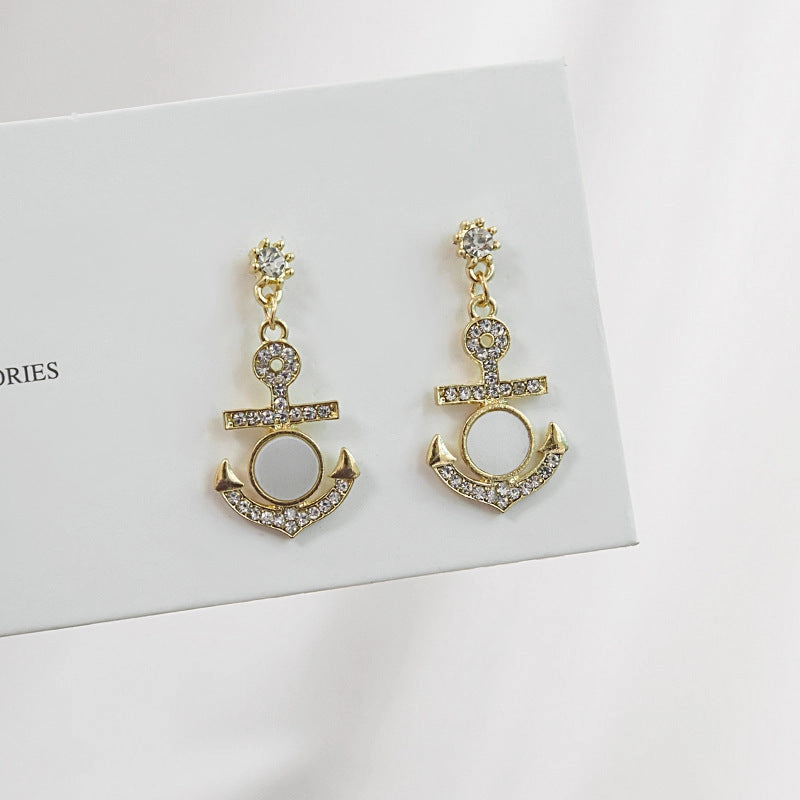 Wholesale Vintage Baroque Anchor Zircon Shell Alloy Ear Studs