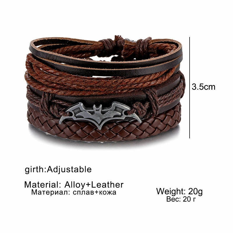 Wholesale Vintage Batman Braided Handmade Beads Multi-Layered Leather Bracelet